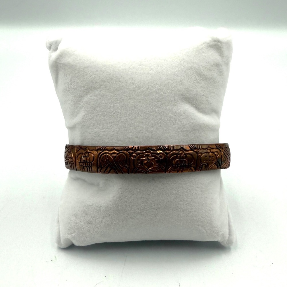 Vintage Embossed Copper Cuff Bracelet Heart Crown Pattern Boho Bangle